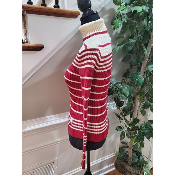 Loft Women's Red & Cream Cotton Turtle Neck Long Sleeve Pullover Knit Sweater XS - Picture 5 of 10